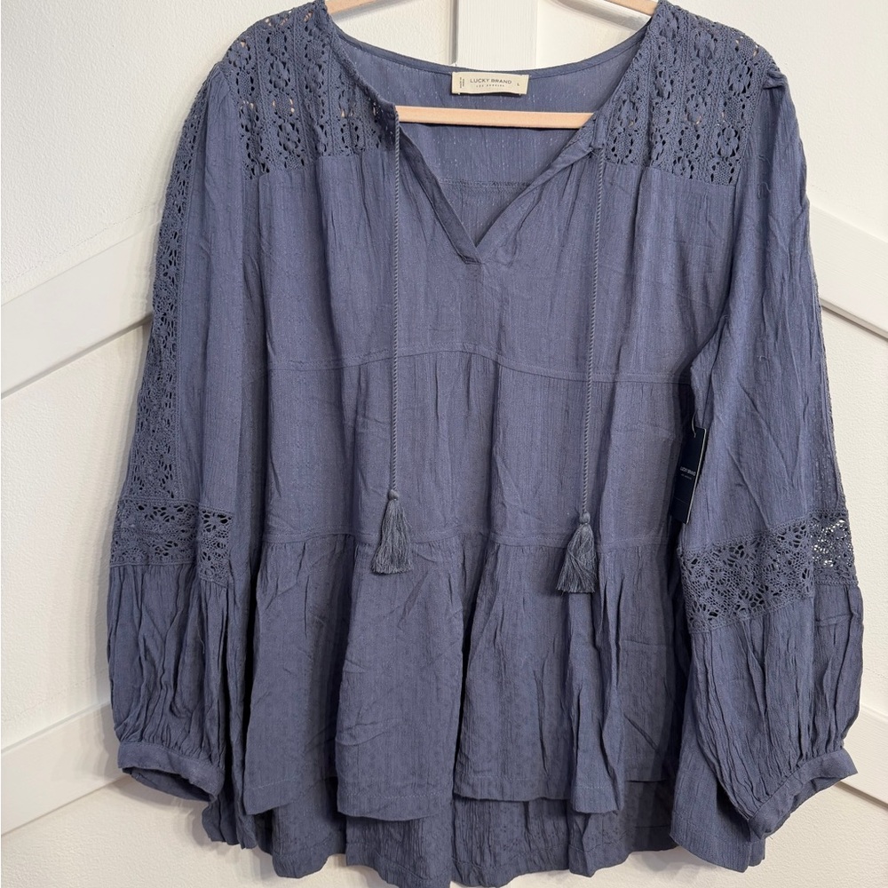 Lucky Brand Blue Peasant Blouse